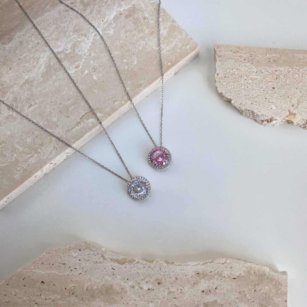 Sterling Silver Round Pink Pendant Necklace