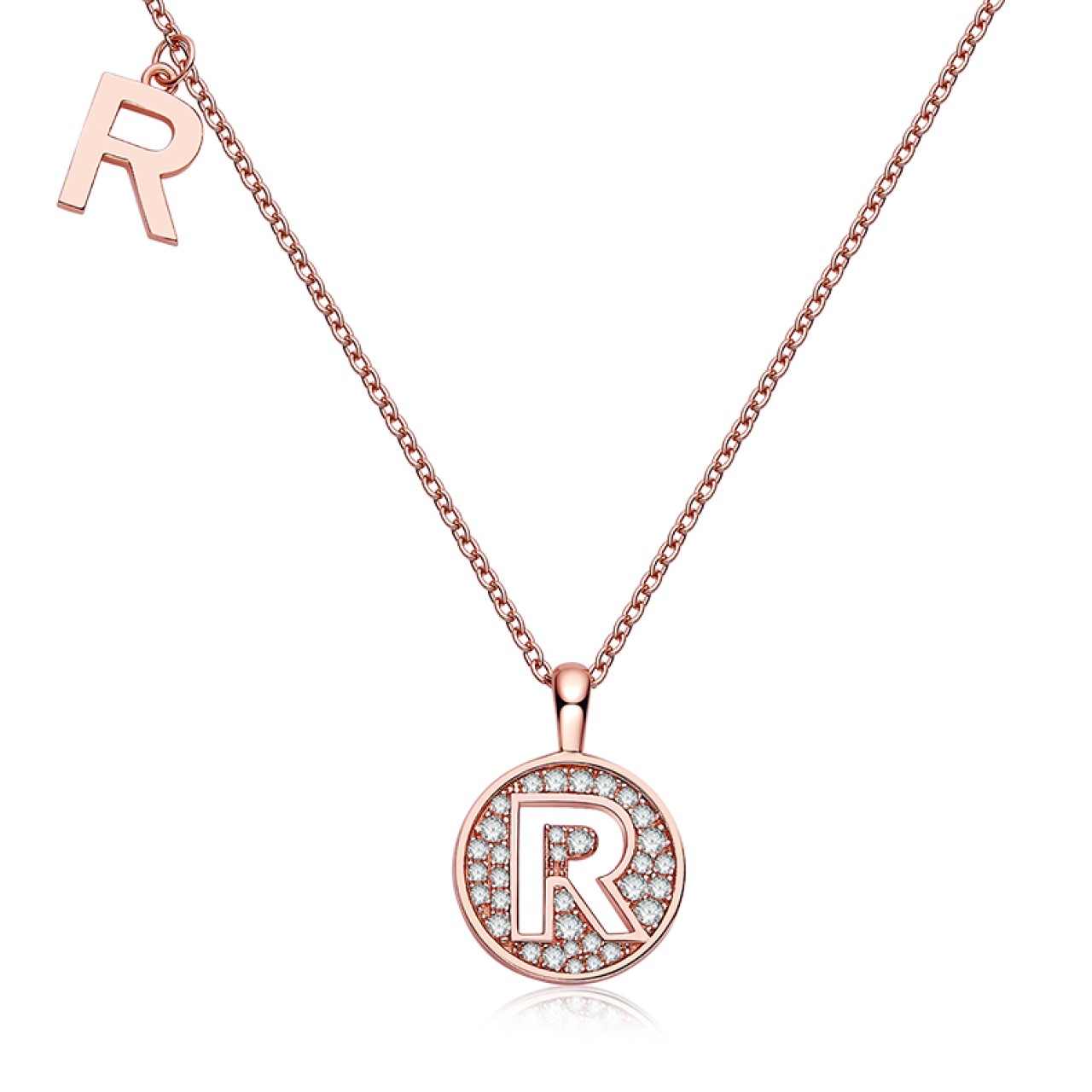 S925 Silver Letter A-Z Rose Gold Plated Pendant Moissanite Necklace