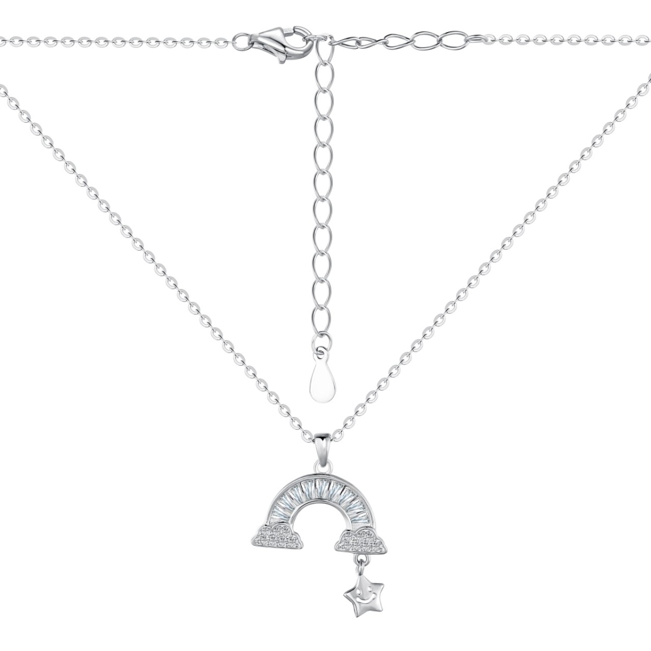 S925 pure silver round zircon inlaid semi-circular pendant necklace