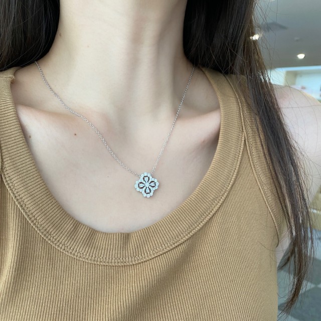 925 sterling silver necklace, four-leaf clover shape necklace, zircon necklace, necklace for women