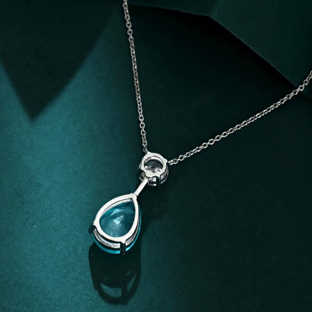 Blue Teardrop Stone with White Round Zircon Necklace