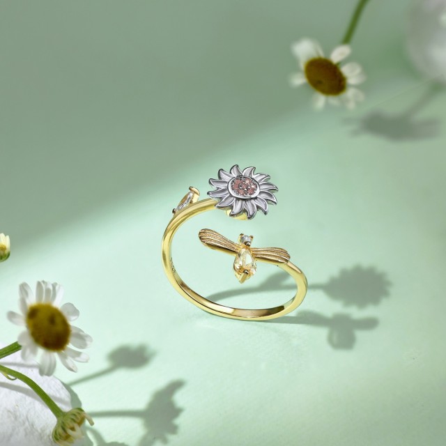 silver ring,popular ring,yellow ring,flower ring